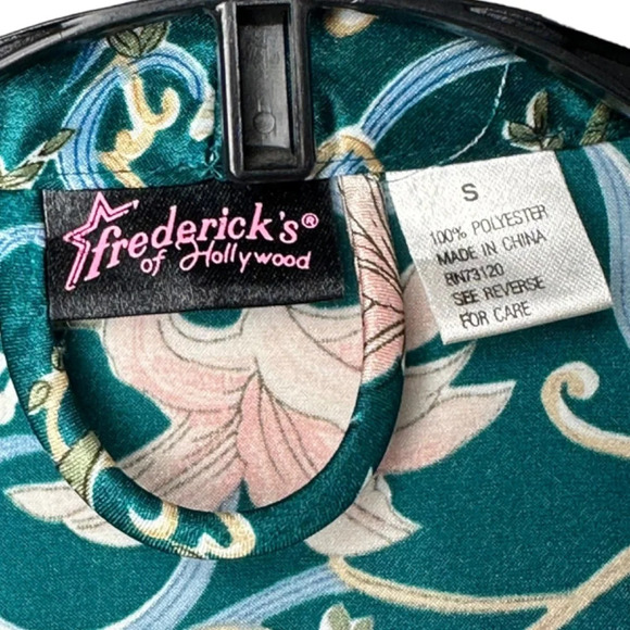 2 Piece Set Frederick's of Hollywood Babydoll Robe Size Small Lily Teal Satin - Picture 4 of 11